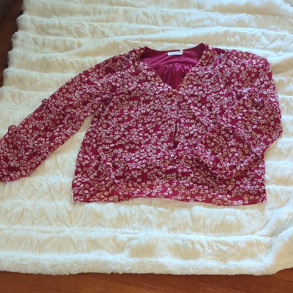 Lush Floral Red Long Sleeve Blouse